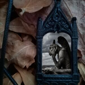 Thinking Gargoyle Stormy Night Pendant Winged Stone Sculpture Jewelry